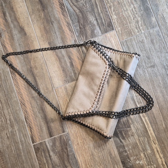 Stella McCartney Falabella STYLE Faux Suede Gunmetal Chain Trim Handles Bag - Picture 7 of 10